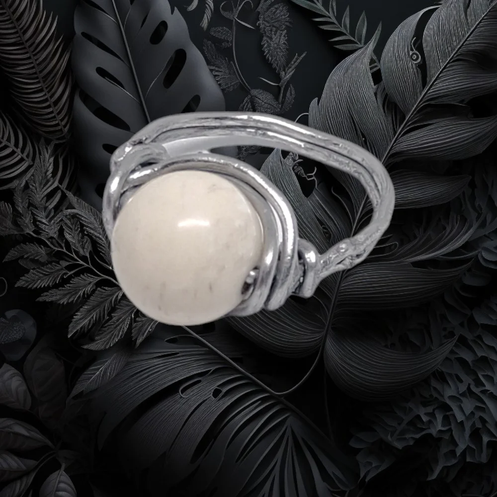 Hand Wired Ring with White Italian Wood Center Stone